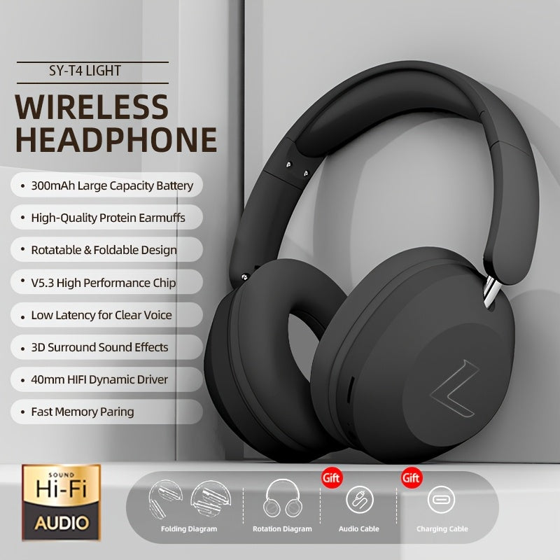 Wireless Headset | Pressure Relief Design, Bass Boost, Built-in Microphone, Telescopic and Rotatable Flat Design, Auxiliary TF Mode for Gaming and Sports Use, Office and Travel Compatible, Powerful Bass, gift for her, gift for him