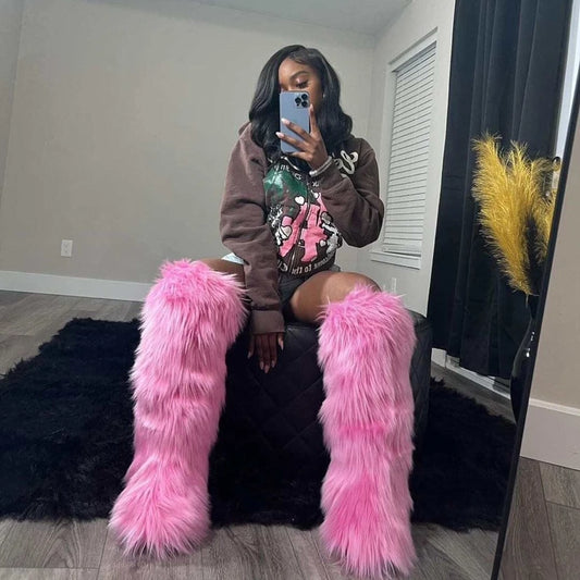 Knee High Fluffy Ladies Boots