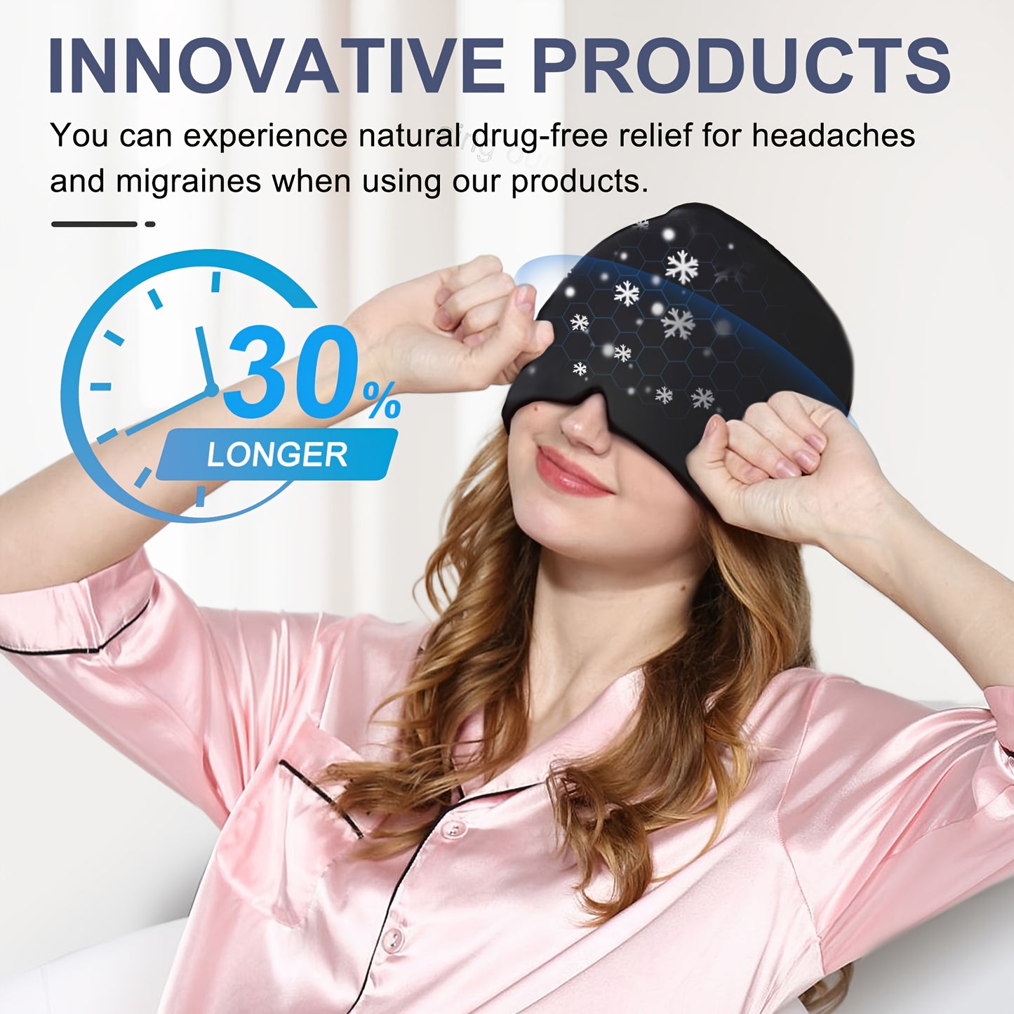 Migraine Headache Relief Cap, Gel lce Head Wrap for Tension and Stress Relief.Suitable for Home breaks, before sleep, office