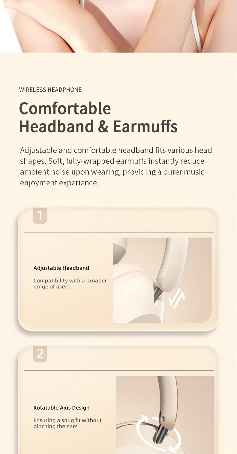 Wireless Headset | Pressure Relief Design, Bass Boost, Built-in Microphone, Telescopic and Rotatable Flat Design, Auxiliary TF Mode for Gaming and Sports Use, Office and Travel Compatible, Powerful Bass, gift for her, gift for him