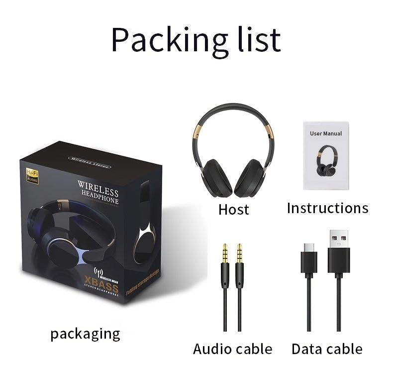 Wireless Over Ear Headphones, Portable Headphones, Foldable Headphones with Mic, FM Radio, 3.5mm AUX Cable, Soft-Earpads, Support TF Card Play for Travel Home Office Cellphone PC