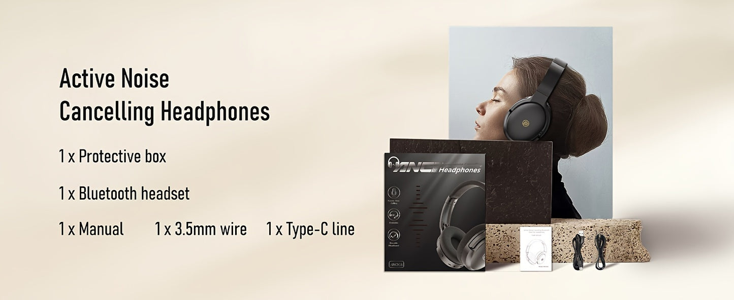 Active Noise Cancelling Headphones With Microphone, Providing 100 Hours Of Playback Time, Over-ear Wireless Headphones With High-fidelity Audio And Deep Bass, Includes A 3.5mm Cable, Soft Ear Cushions, And Fast Charging