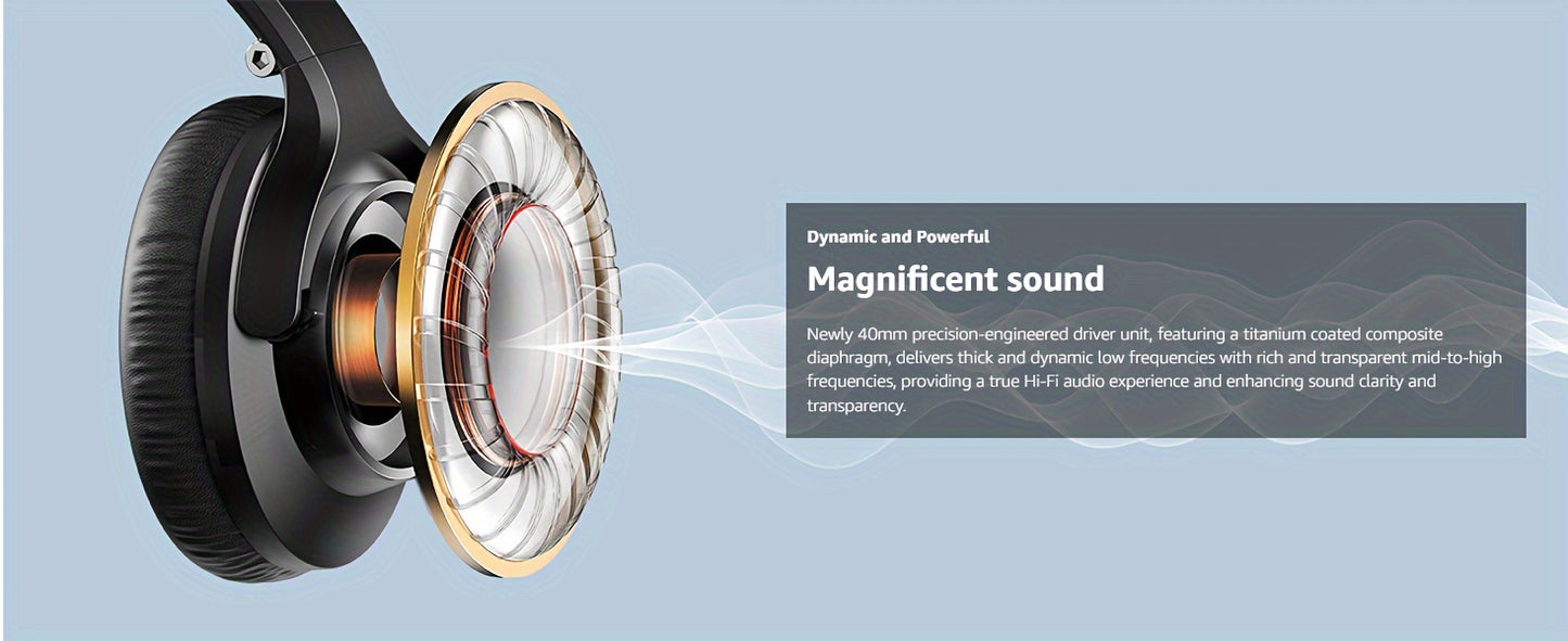 Over-Ear Wireless Headphones with Deep Bass, 50 Hours Playtime, HiFi Stereo, Foldable & Lightweight Design, Built-in Mic for Home, Office, and Travel, Home Audio Gear | Foldable Headset | Snug Earmuffs