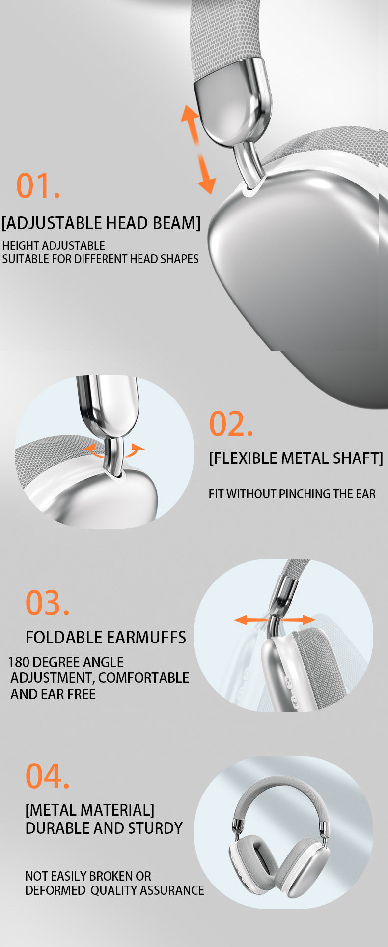 Wireless Earphones, Noise Cancelling And High Sound Quality, 800mAh Battery Life, 48 Hours Of Standby Time, Comfortable And Foldable, Suitable For Sports, Gaming, And Walking, Suitable For Smartphones IO