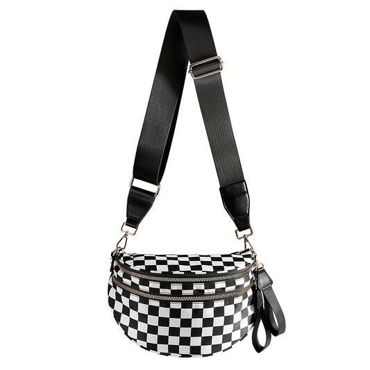 Black and White Checkered Nylon Bum Bag Plus Size Friendly Fanny Pack - Spacious Design for Essentials - MORE COLORS! great gift belt bags crossbody