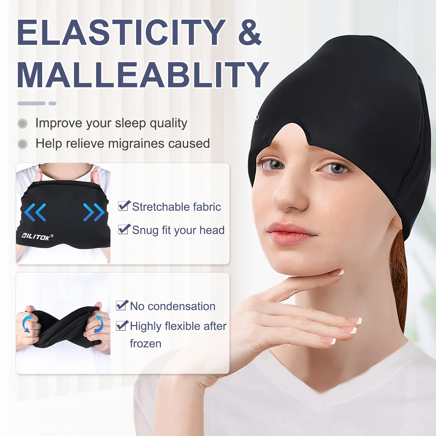 Migraine Headache Relief Cap, Gel lce Head Wrap for Tension and Stress Relief.Suitable for Home breaks, before sleep, office