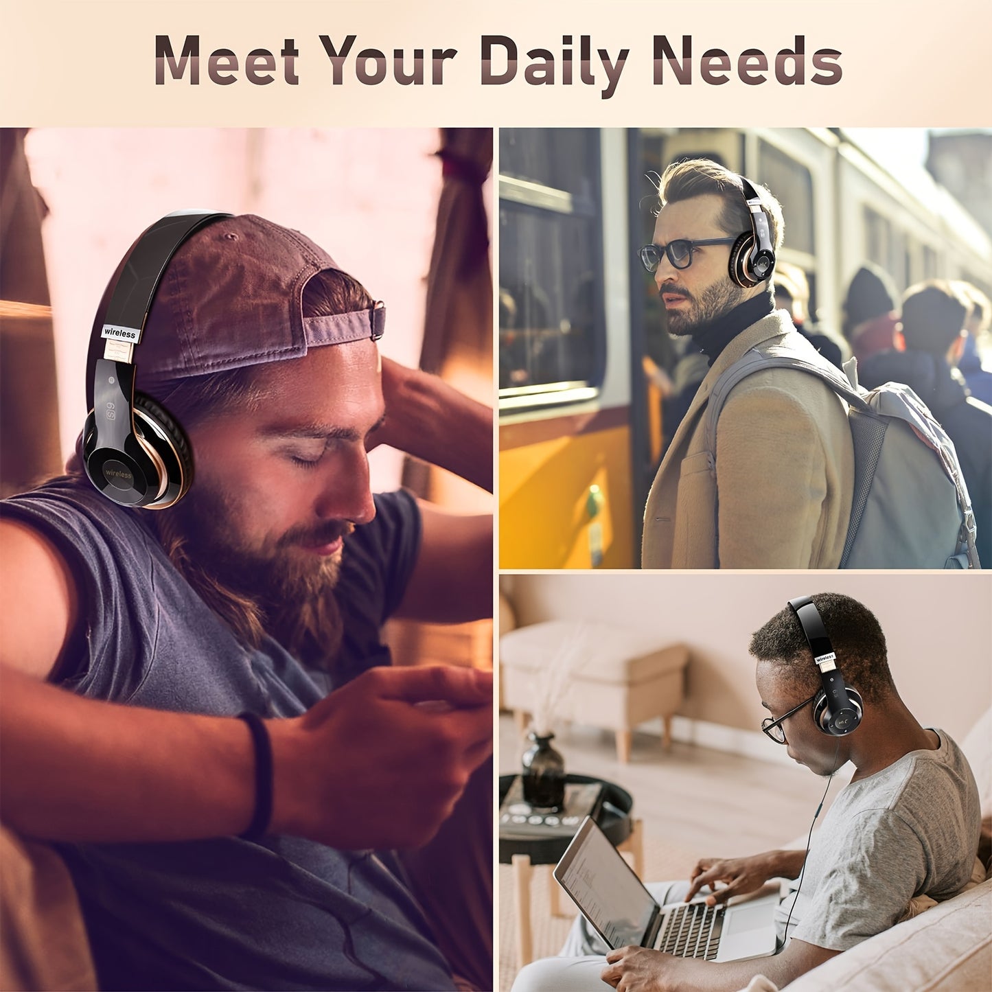 Wireless Headphone, Foldable Bluetooth Headphones Over Ear, Wired & Bluetooth Headset, Gaming, Computers, Gym & Sports