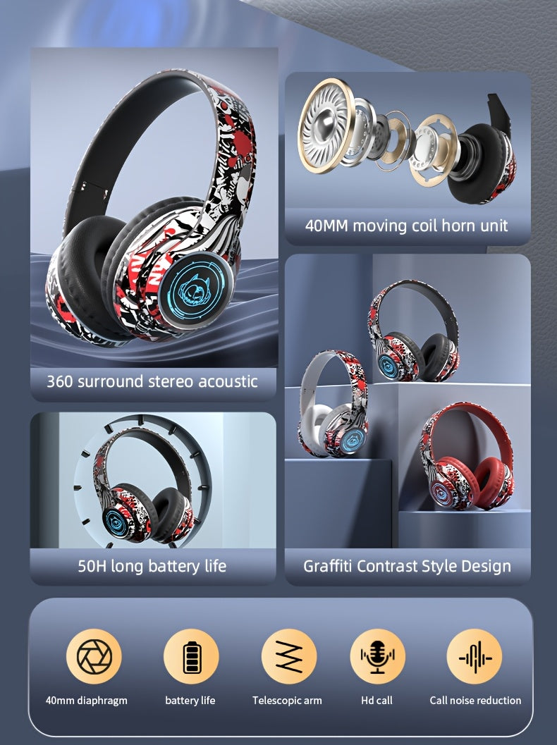 Popular wireless foldable earphones, suitable for tablets/phones/birthdays/Christmas/travel gifts. Head mounted wireless earphones and foldable earplugs