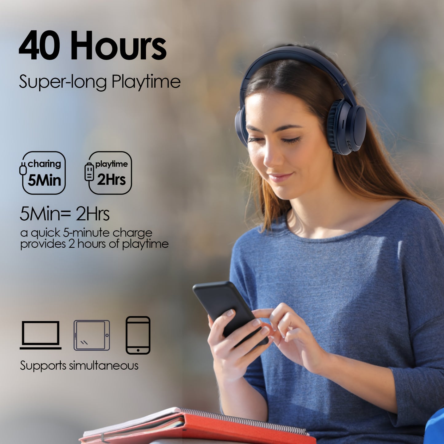 Wireless Headphone, Foldable Bluetooth Headphones Over Ear, Bluetooth Headset with Mic, Phones, Sports & Cycling