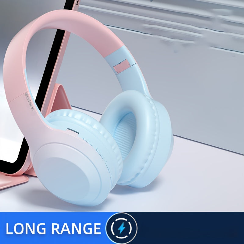 Fashion Matte Gradient Wireless Headphone, Foldable Bluetooth Headphones Over Ear, Wireless Headset for Gaming, Phones, Running & Outdoor Fitness