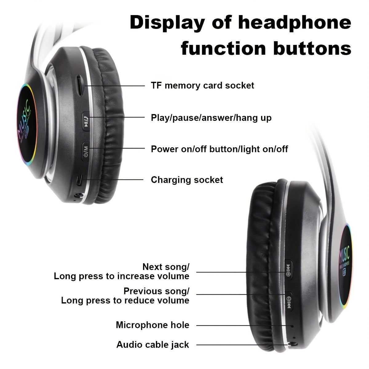 Wireless Noise Cancelling Headphones,Wireless Headphone, Foldable Bluetooth Headphones Over Ear, Wireless Headset for Gaming, Phones, Sports Training & Running