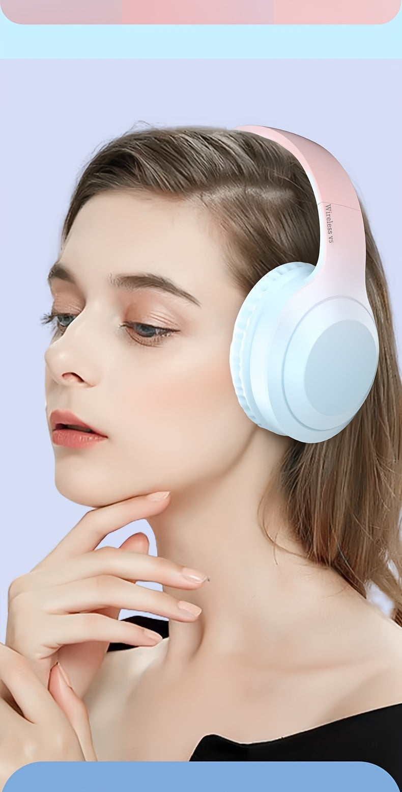 Fashion Matte Gradient Wireless Headphone, Foldable Bluetooth Headphones Over Ear, Wireless Headset for Gaming, Phones, Running & Outdoor Fitness