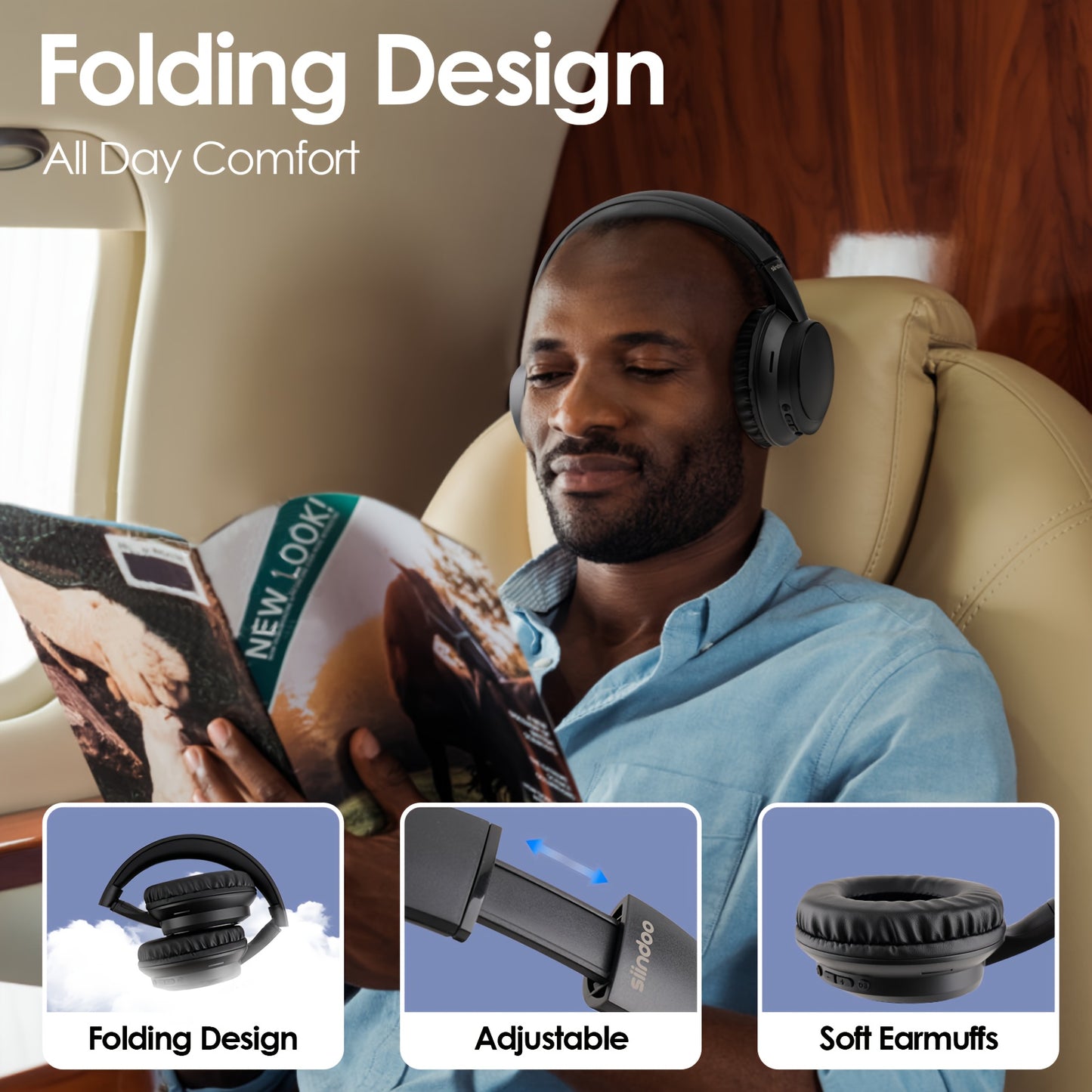 Wireless Headphone, Foldable Bluetooth Headphones Over Ear, Bluetooth Headset with Mic, Phones, Sports & Cycling