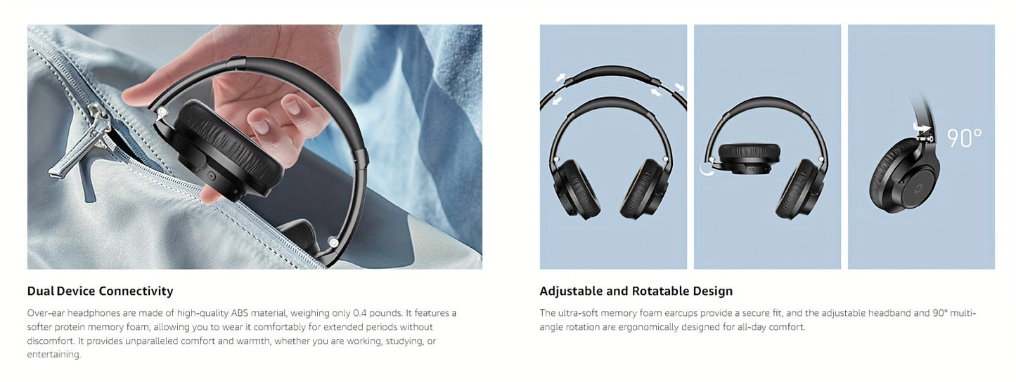 Over-Ear Wireless Headphones with Deep Bass, 50 Hours Playtime, HiFi Stereo, Foldable & Lightweight Design, Built-in Mic for Home, Office, and Travel, Home Audio Gear | Foldable Headset | Snug Earmuffs