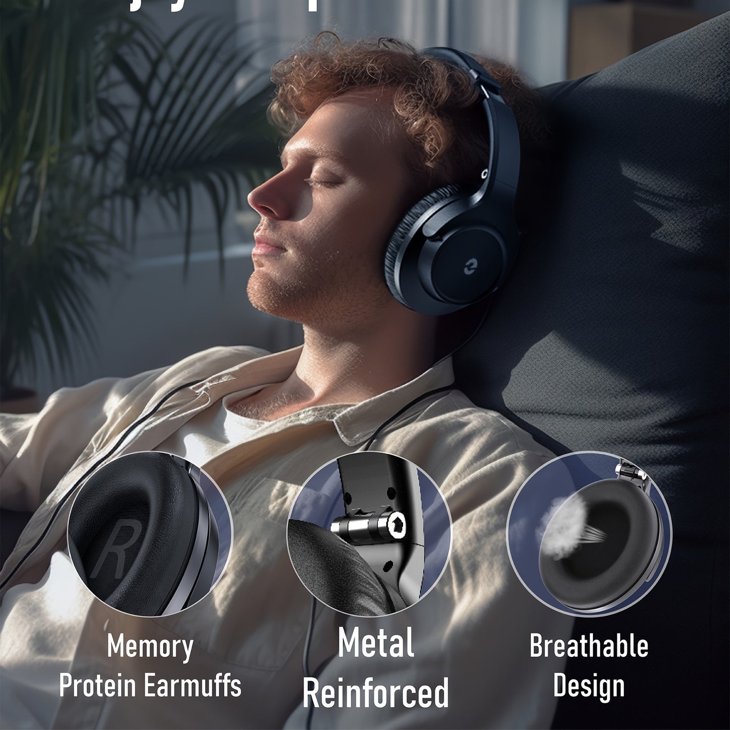 Over-Ear Wireless Headphones with Deep Bass, 50 Hours Playtime, HiFi Stereo, Foldable & Lightweight Design, Built-in Mic for Home, Office, and Travel, Home Audio Gear | Foldable Headset | Snug Earmuffs