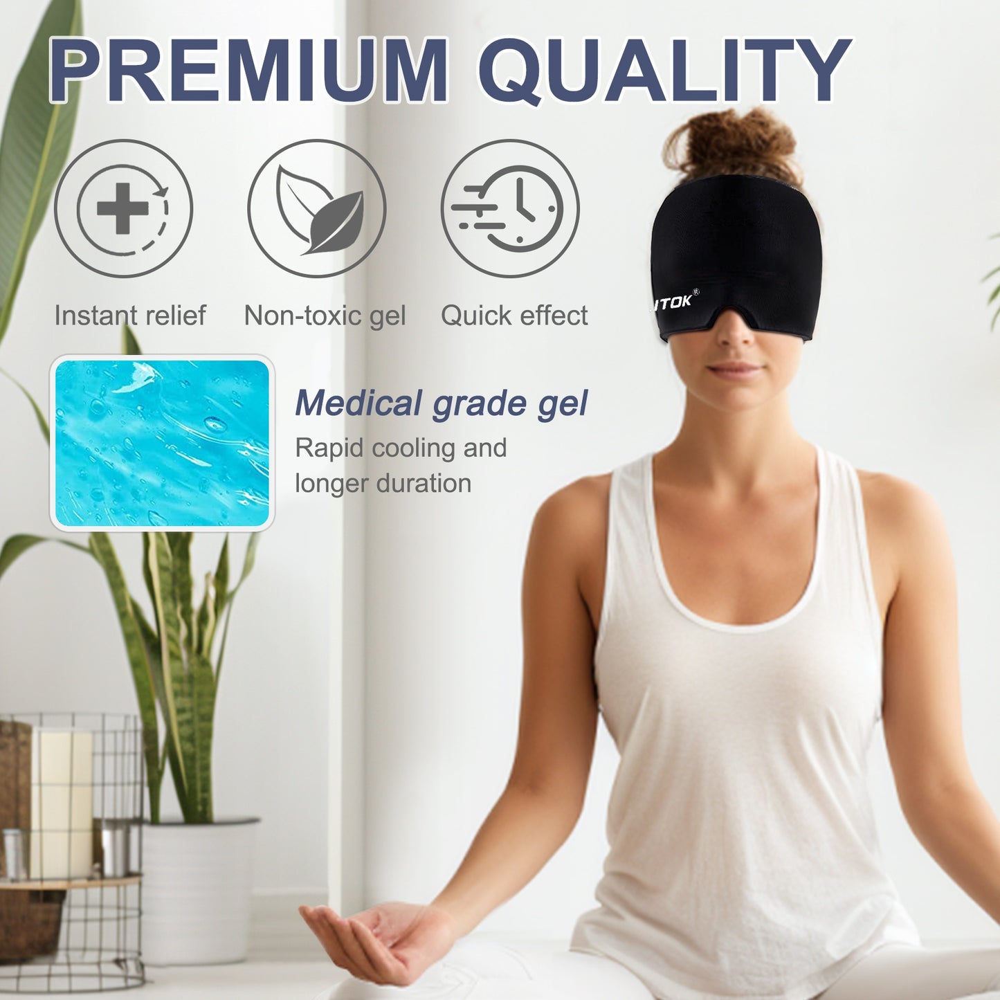 Migraine Headache Relief Cap, Gel lce Head Wrap for Tension and Stress Relief.Suitable for Home breaks, before sleep, office