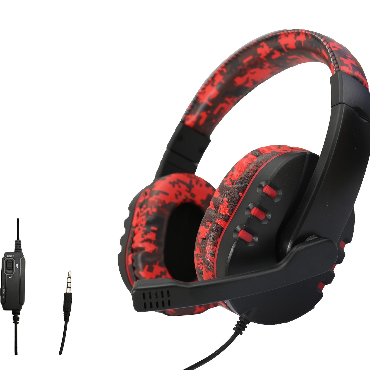 Camo & Black Gaming Headset with Microphone - Stereo Over-Ear Earphones, Volume Control Buttons, 3.5mm Plug, Plastic Material, Noise-Isolating Design, Ideal for PC, PS5, Xbox, Nintendo, and Mac, Gaming Headset | Camouflage He