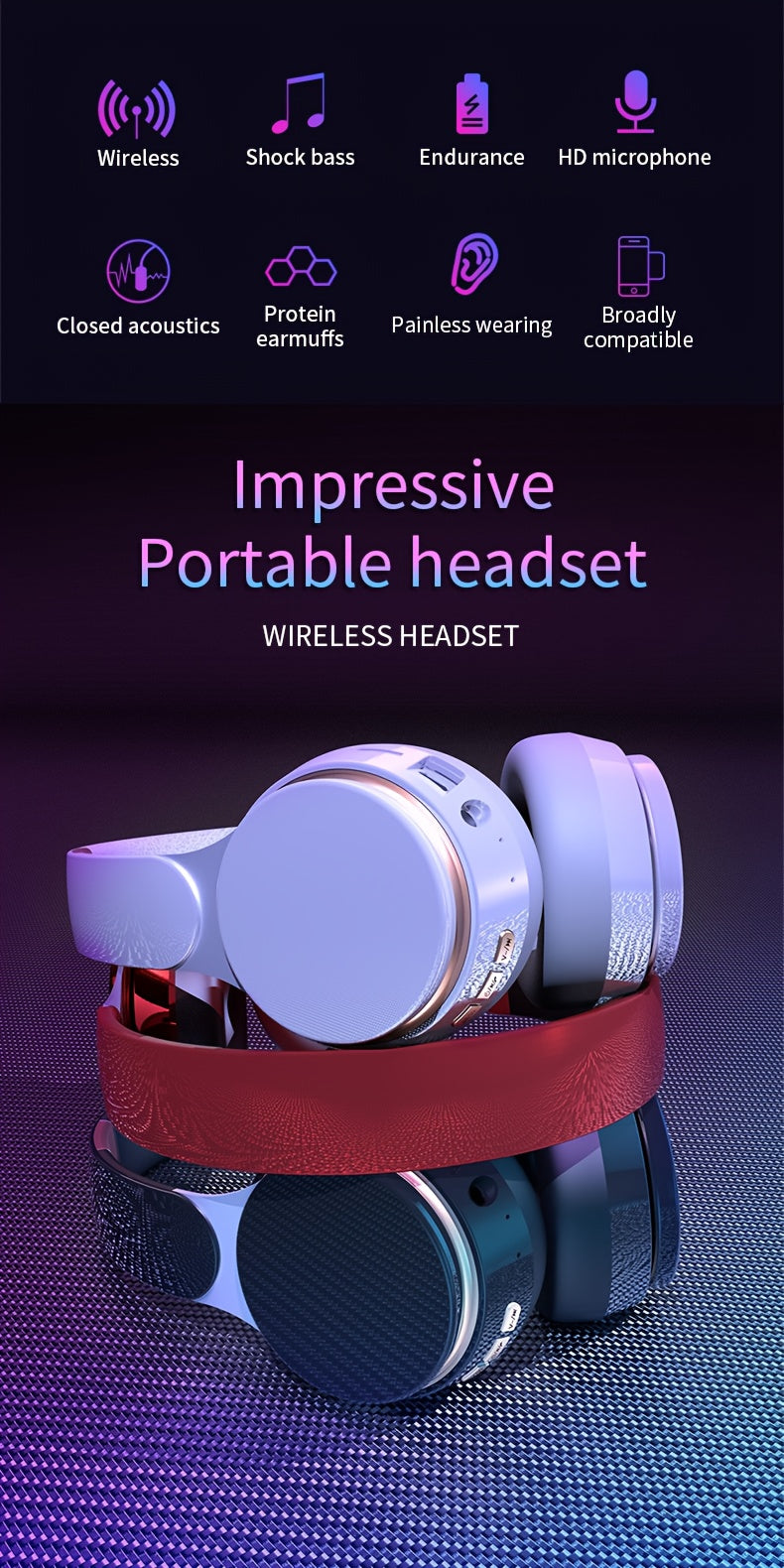 Wireless Over Ear Headphones, Portable Headphones, Foldable Headphones with Mic, FM Radio, 3.5mm AUX Cable, Soft-Earpads, Support TF Card Play for Travel Home Office Cellphone PC