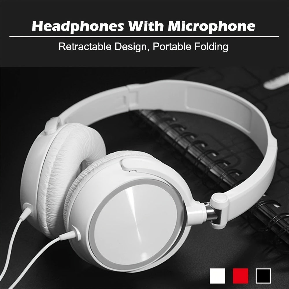 Wired Headphone, Foldable Bluetooth Headphones Over Ear, Wired Headset with microphone for Gaming, Computers, Office Productivity & Calls