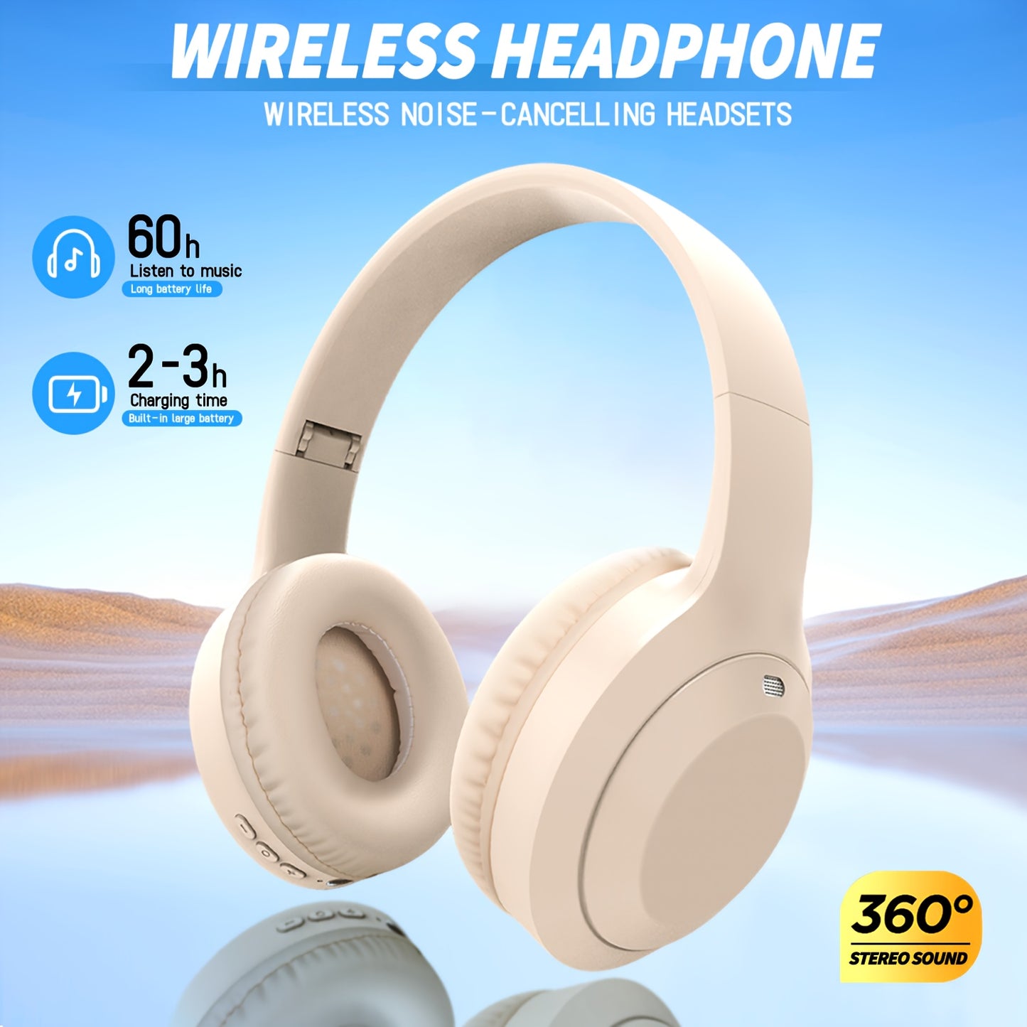 Wireless Earphones, 48 Hour Standby Time, Large Battery, Wireless Earphones, Foldable Design, Lightweight And High Fidelity Sound Quality, Comfortable to Wear, Gaming Earphones, Running Earphones