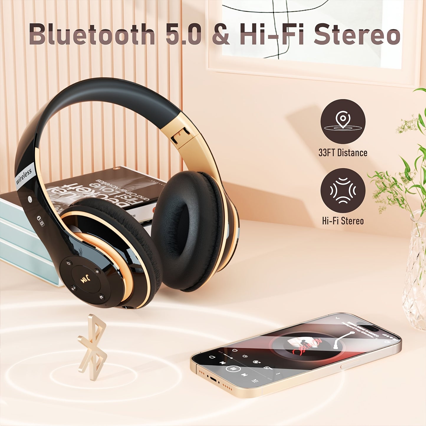 Wireless Headphone, Foldable Bluetooth Headphones Over Ear, Wired & Bluetooth Headset, Gaming, Computers, Gym & Sports