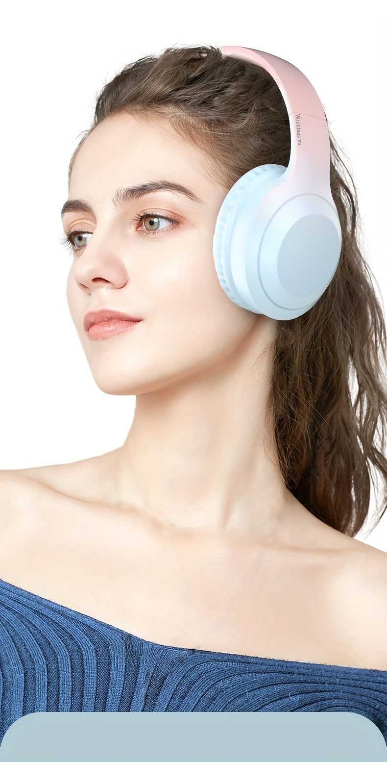 Fashion Matte Gradient Wireless Headphone, Foldable Bluetooth Headphones Over Ear, Wireless Headset for Gaming, Phones, Running & Outdoor Fitness