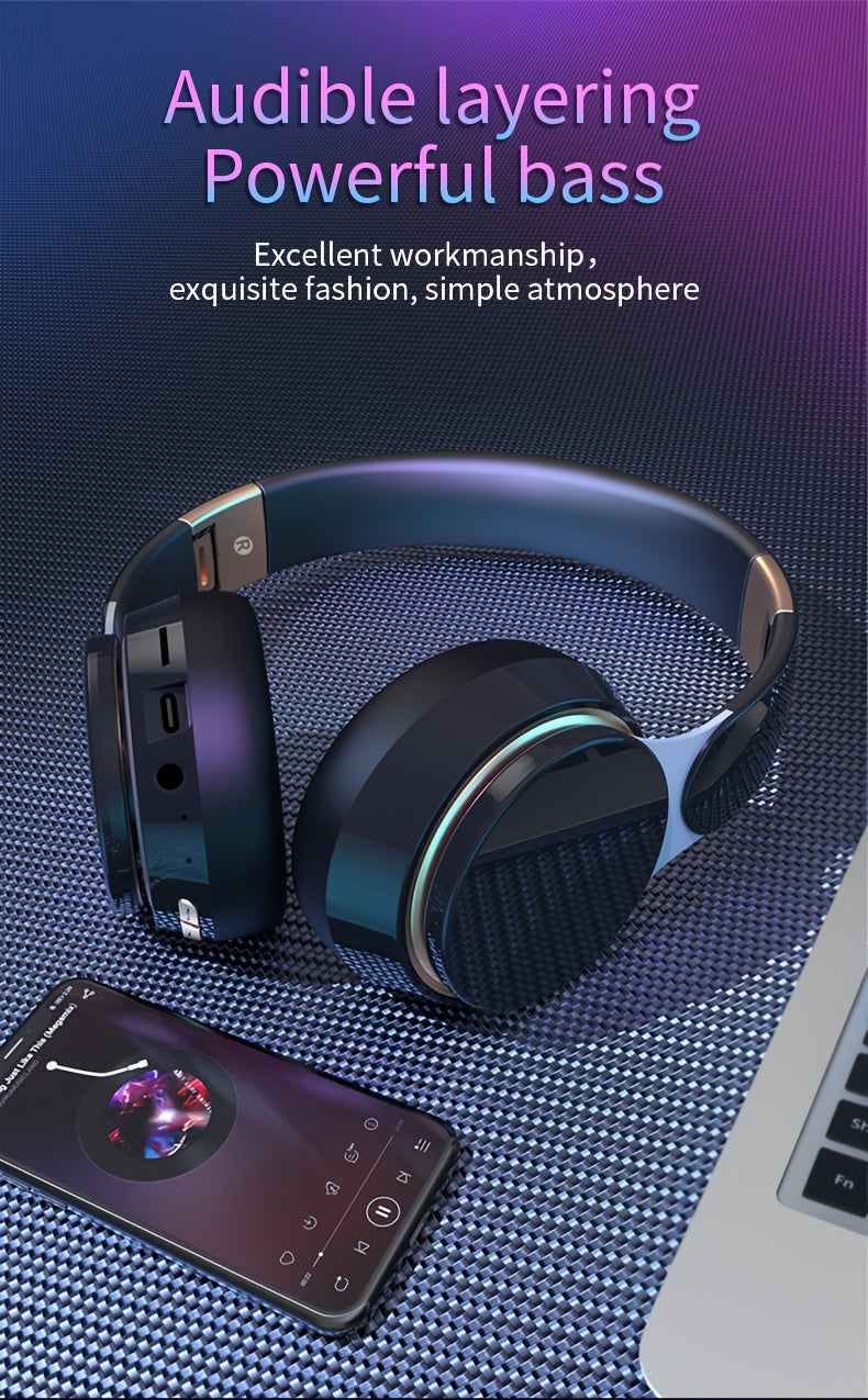 Wireless Over Ear Headphones, Portable Headphones, Foldable Headphones with Mic, FM Radio, 3.5mm AUX Cable, Soft-Earpads, Support TF Card Play for Travel Home Office Cellphone PC