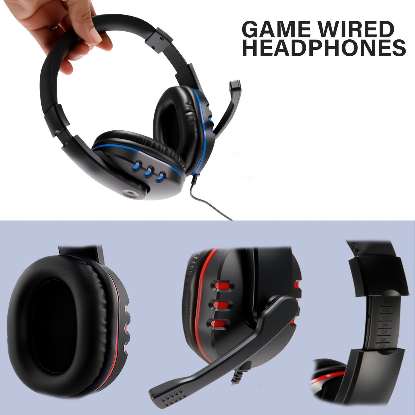 Headphones for PS4/Xbox One/PC - Wired Gaming Headset with Retractable Cable, Noise Isolation, 3.5mm Jack, Volume Control, USB-Powered, Durable Plastic Design for Immersive Audio Experience, Gaming Headphones