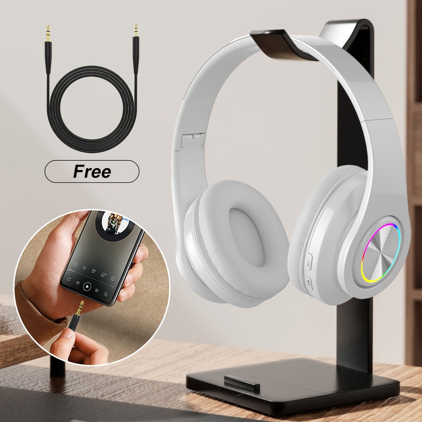 Wireless Noise Cancelling Headphones,Wireless Headphone, Foldable Bluetooth Headphones Over Ear, Wireless Headset for Gaming, Phones, Sports Training & Running