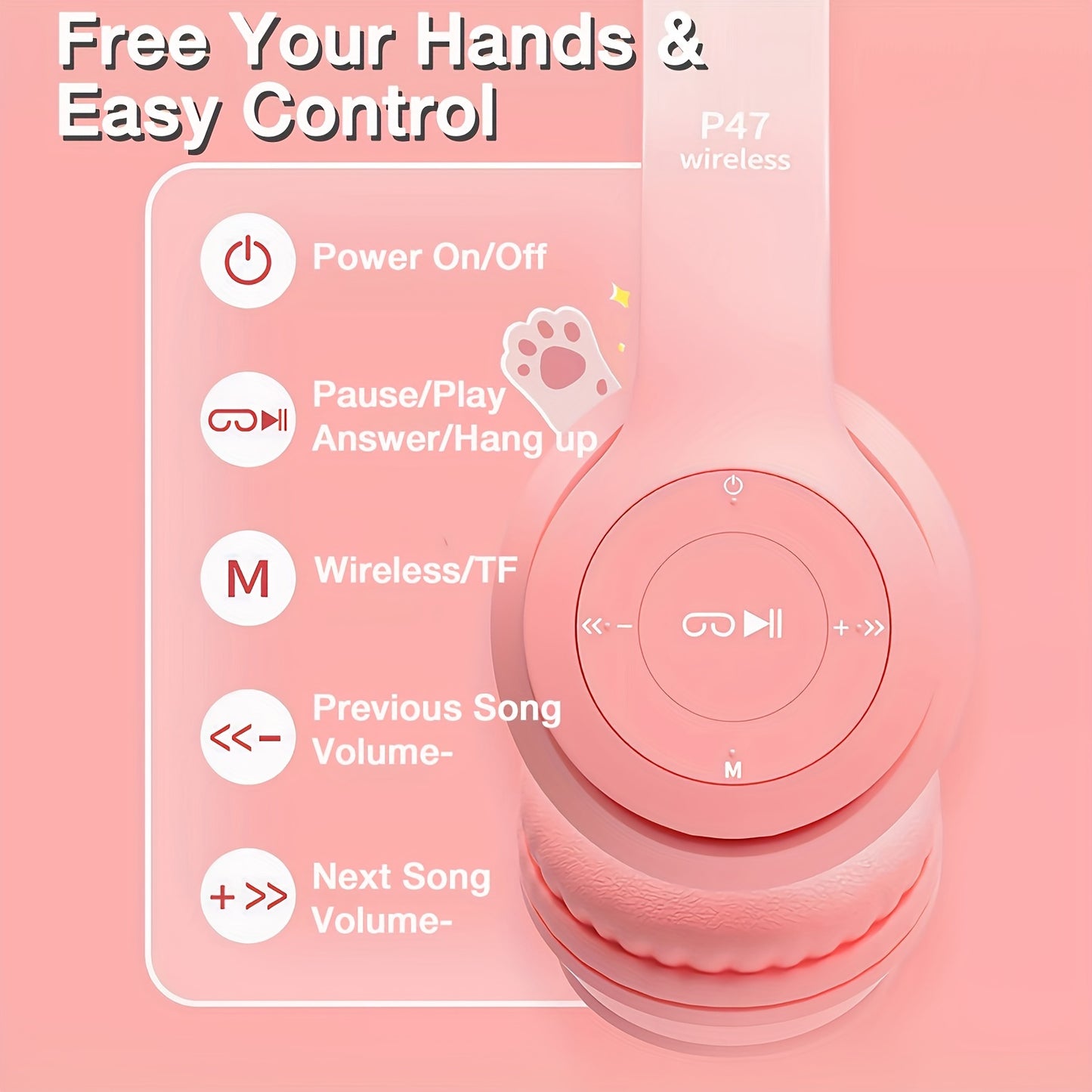 Wireless Over-Ear Headphones, 20H Playtime, Wireless 5.0, Noise Reduction, Comfortable Padded Ear Cups, Foldable Design for Travel & Home, Perfect Gift for Youngsters, Teens, Adults, Women