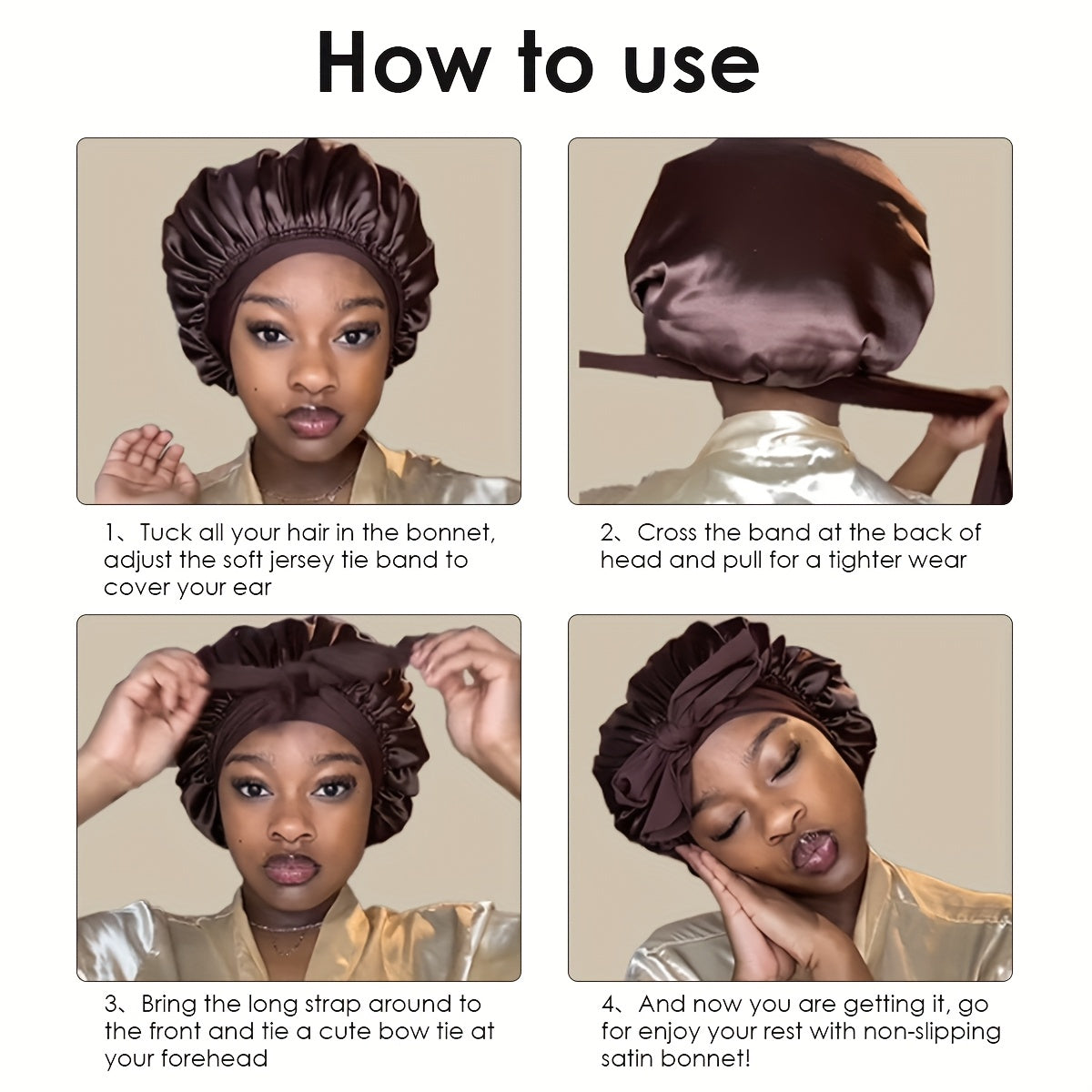 Satin Bonnet, Silk Bonnet for Sleeping, Silk Sleep Cap, Double Layer Hair Bonnet Elastic Tie Band For Women, Curly Hair, Night Cap, Heatless Styling Tool for Women Silky Haircare