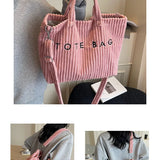 Large Capacity Striped Velvet Handbag Shoulder Bag for Woman Handbags Crossbody Bags, Versatile Letter Corduroy Women's Tote Bag