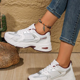 Women's White Retro Dad Shoes Breathable Mesh Platform Sneakers, Chunky Casual Non-slip Walking Shoes, Lightweight Lace-up Sports Trainers for Everyday Outdoor Streetwear