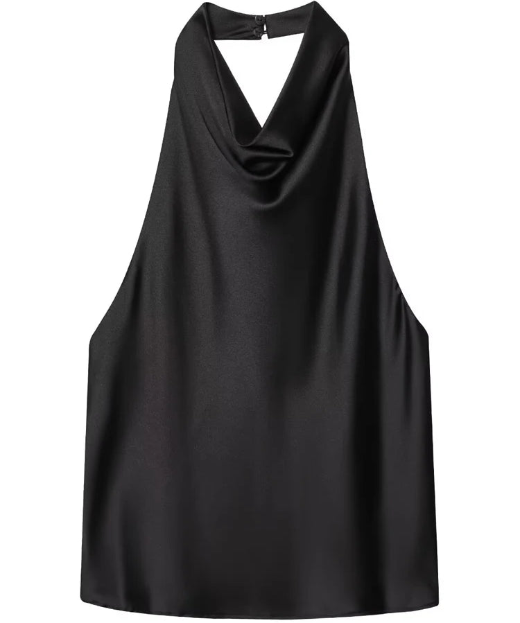Halter Satin Backless Tank Top