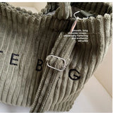 Large Capacity Striped Velvet Handbag Shoulder Bag for Woman Handbags Crossbody Bags, Versatile Letter Corduroy Women's Tote Bag