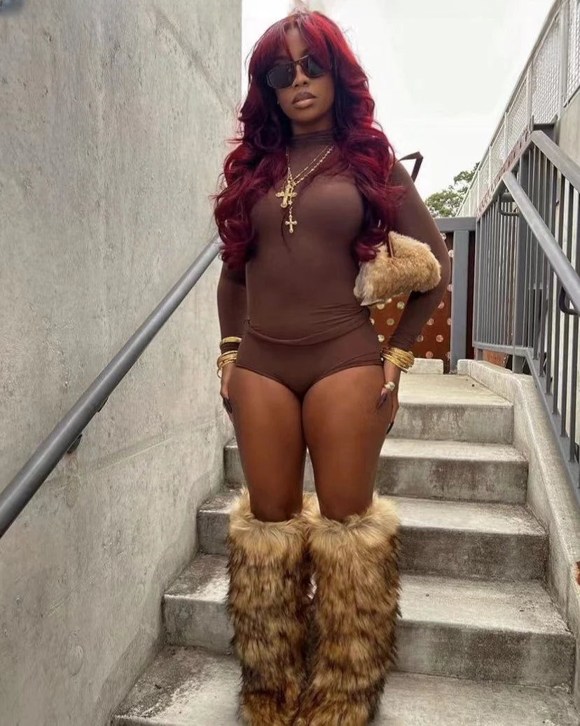 Knee High Fluffy Ladies Boots