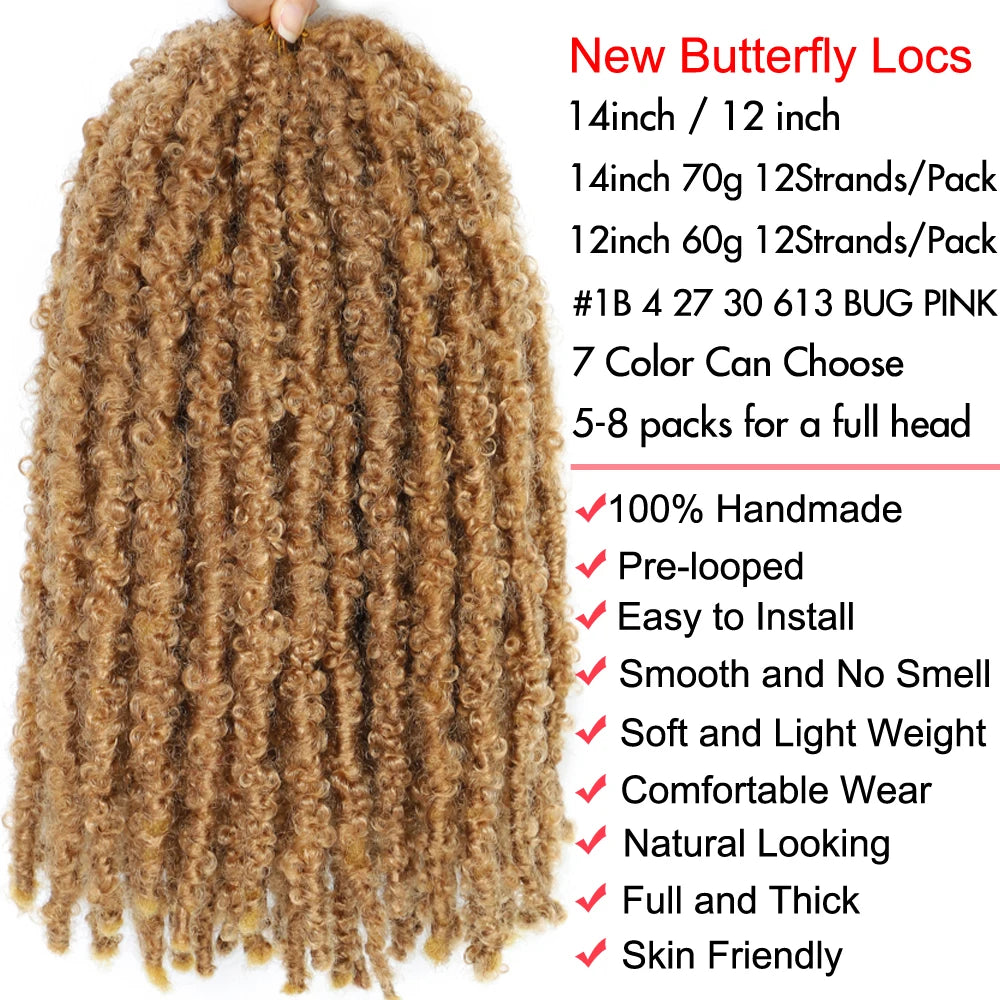 Butterfly Faux Locs Crochet Hair – Pre-Looped, 12" & 14"
