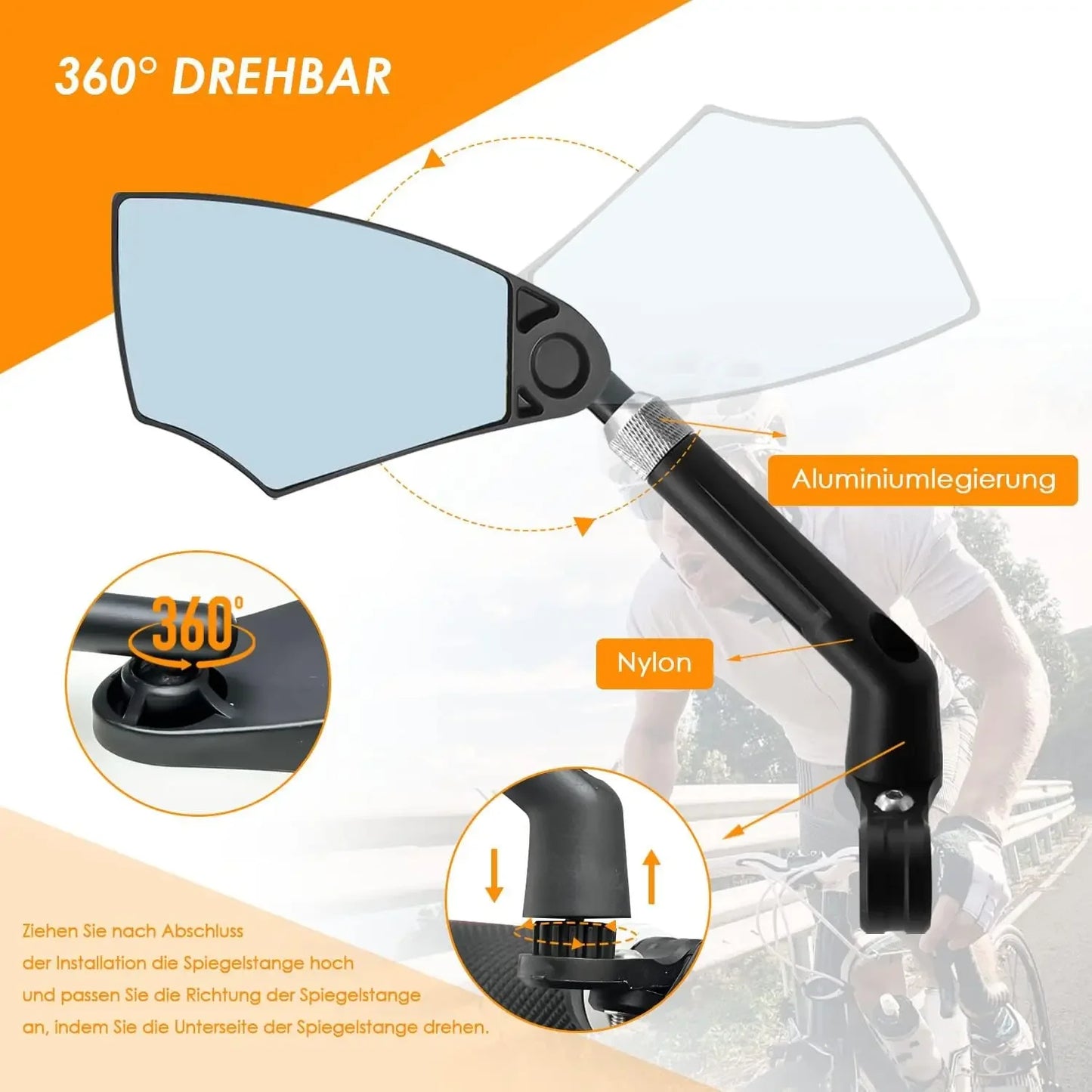 Adjustable 360° Bicycle Rear Mirror for Handlebars