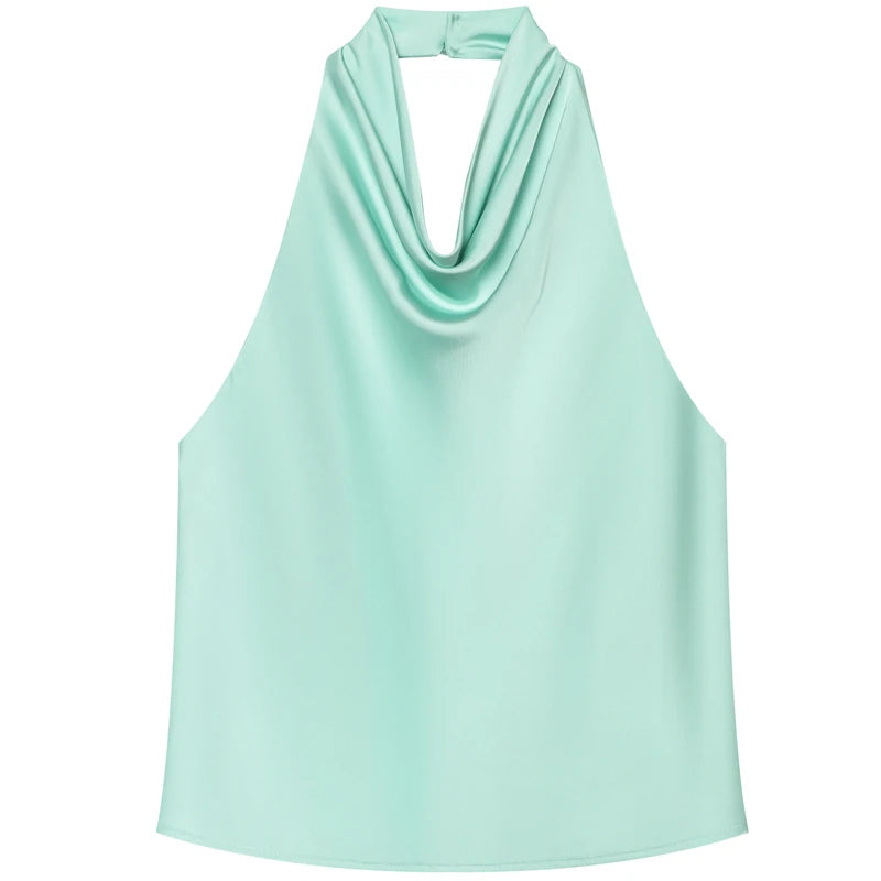 Halter Satin Backless Tank Top