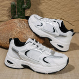 Women's White Retro Dad Shoes Breathable Mesh Platform Sneakers, Chunky Casual Non-slip Walking Shoes, Lightweight Lace-up Sports Trainers for Everyday Outdoor Streetwear