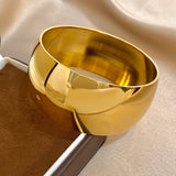 Glossy Gold Plated Stainless Steel Bracelet for Women Men Fashion 10 15 30mm Size Chunky Smooth Cuff Bangles Waterproof Jewelry