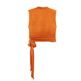 No Sleeves Satin Ribbon Top