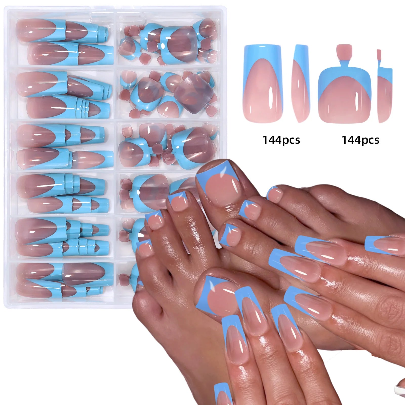 144pcs Hand and Foot Press on Acrylic Nail set