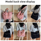 Large Capacity Striped Velvet Handbag Shoulder Bag for Woman Handbags Crossbody Bags, Versatile Letter Corduroy Women's Tote Bag