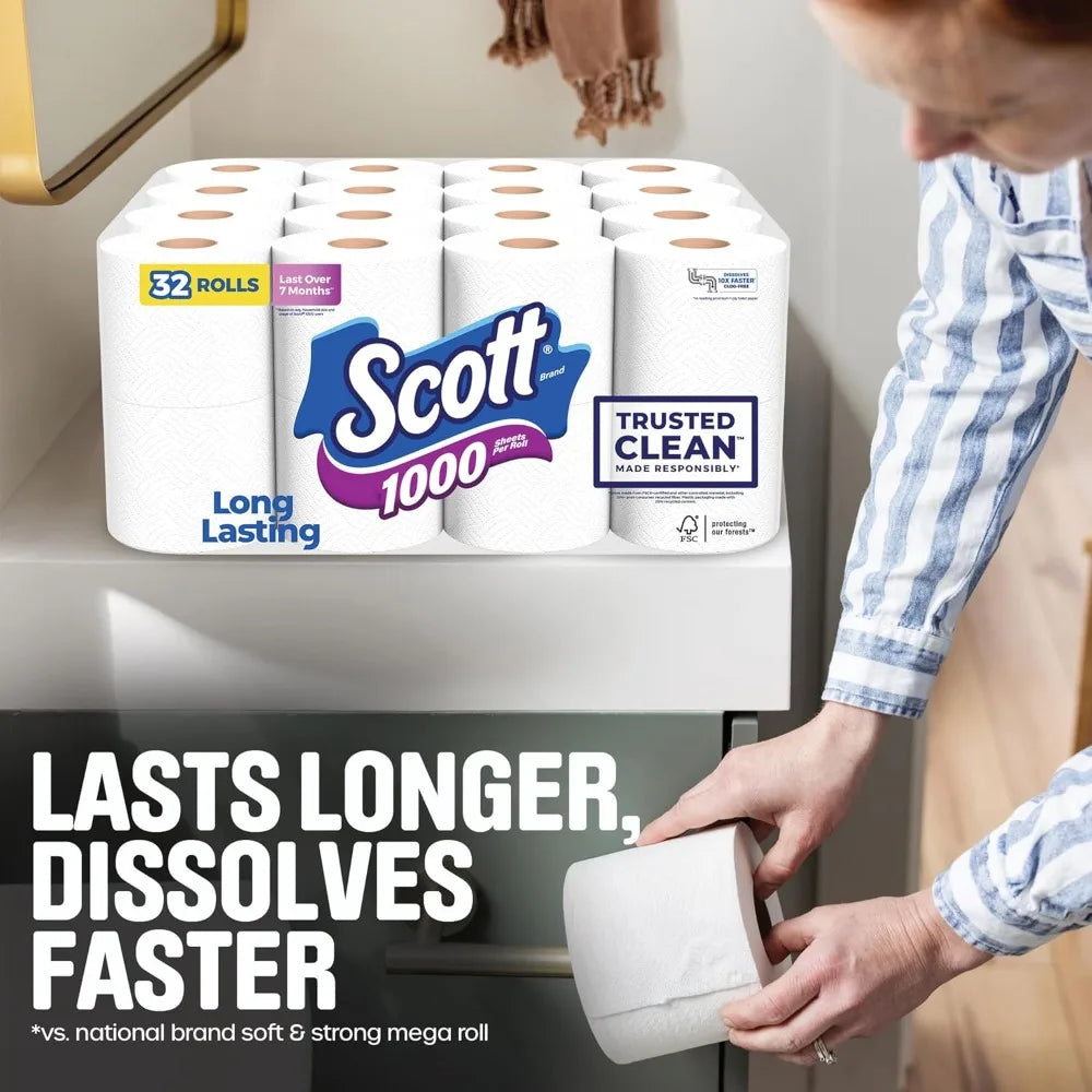 Scott 1000 Trusted Clean Toilet Paper – 32 Rolls