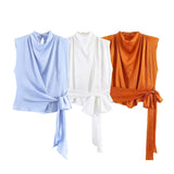No Sleeves Satin Ribbon Top