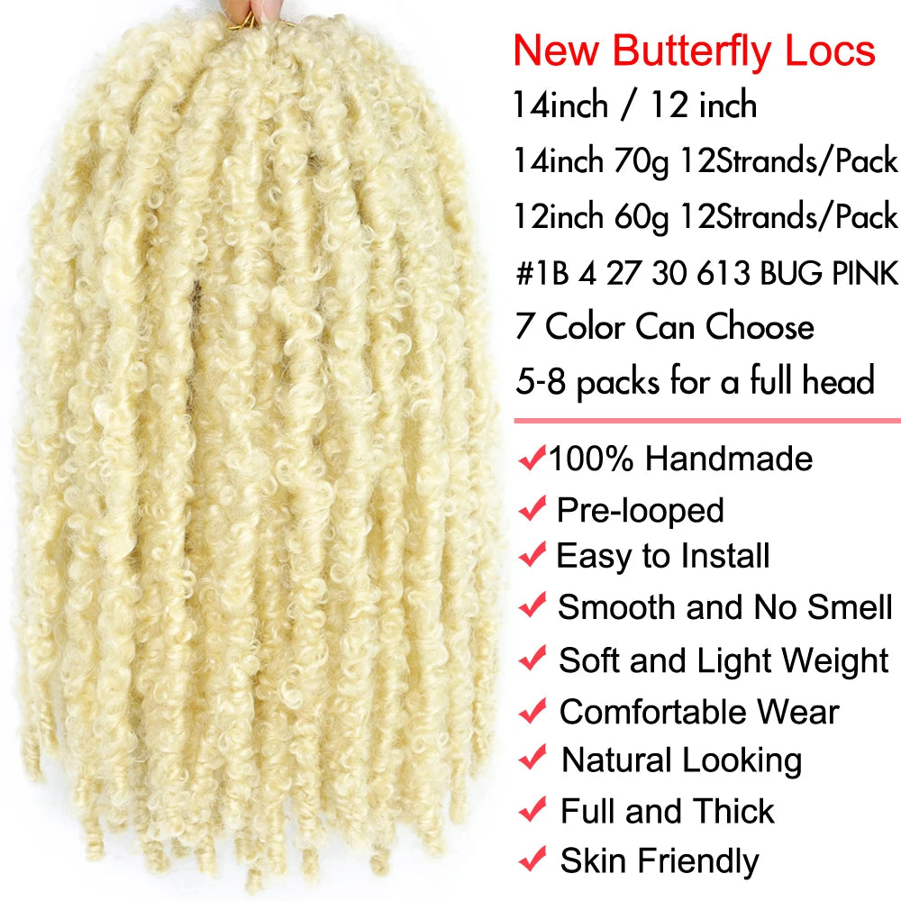 Butterfly Faux Locs Crochet Hair – Pre-Looped, 12" & 14"