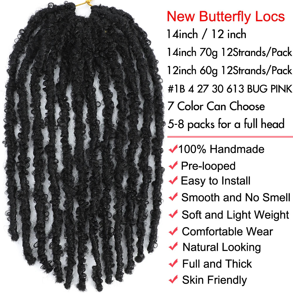 Butterfly Faux Locs Crochet Hair – Pre-Looped, 12" & 14"