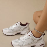 Women's White Retro Dad Shoes Breathable Mesh Platform Sneakers, Chunky Casual Non-slip Walking Shoes, Lightweight Lace-up Sports Trainers for Everyday Outdoor Streetwear