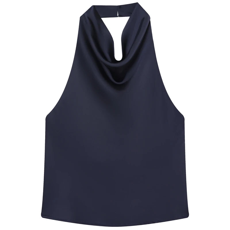 Halter Satin Backless Tank Top